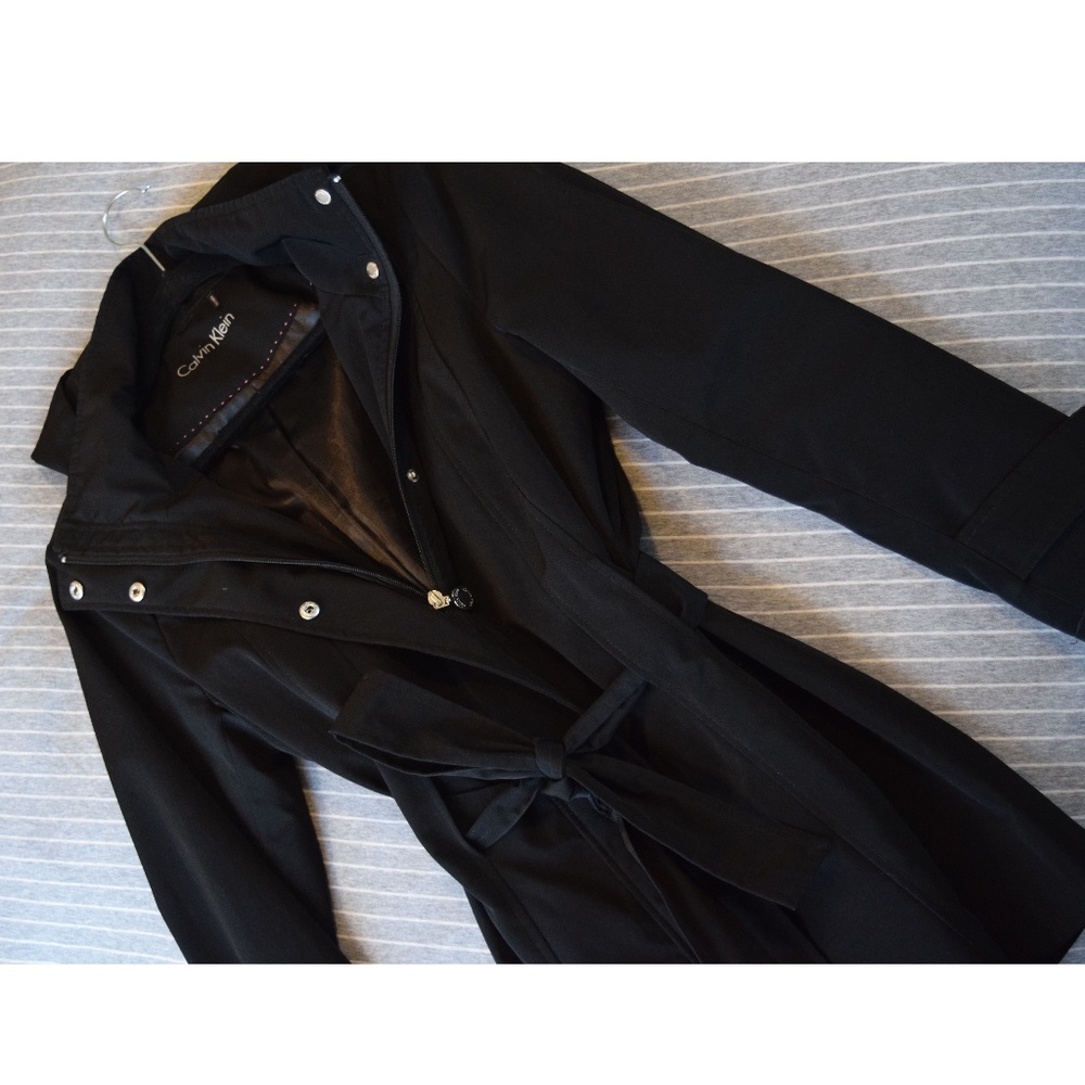 Calvin Klein Black Tie-Waist Zip Up Trench